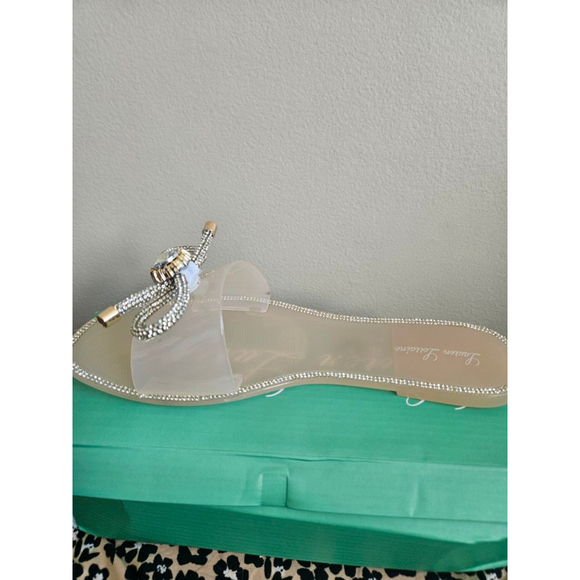 Lauren Lorraine Shoes - Women's Lauren Lorraine Clear Silver Rhinestone Slide Sandals
